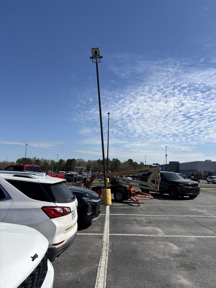 Parking lot light poles at a commercial property
