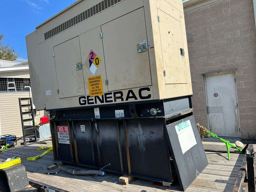 A Generac standby generator installed alongside a commercial building