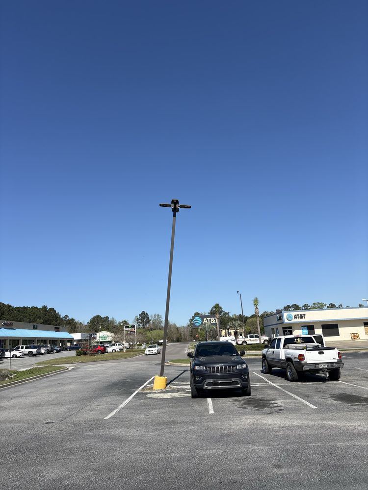 Commercial parking lot lighting at a retail property